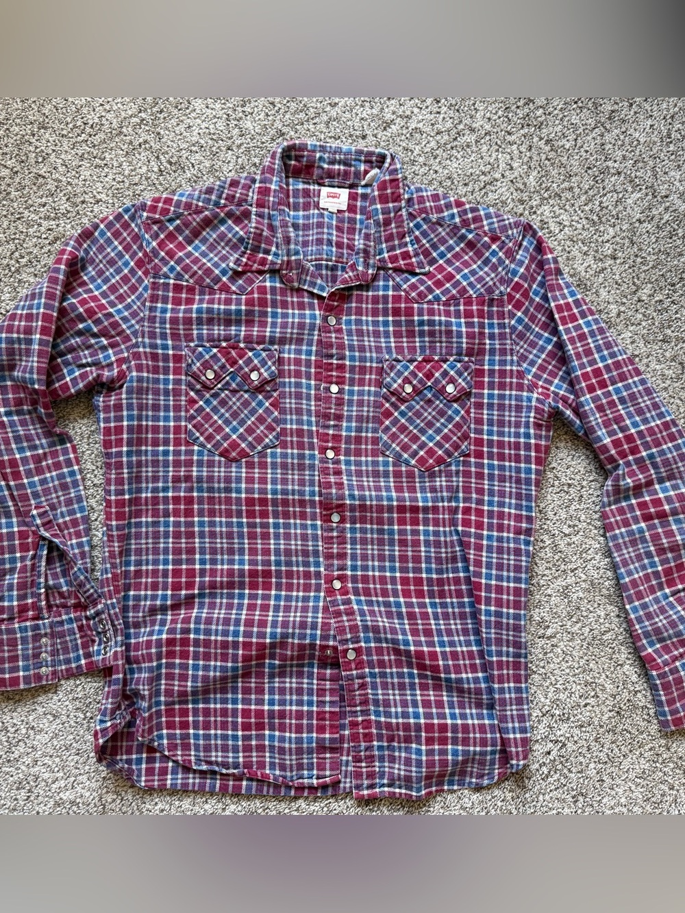 Levi's Men's Red and Blue Plaid Button-Down Shirt